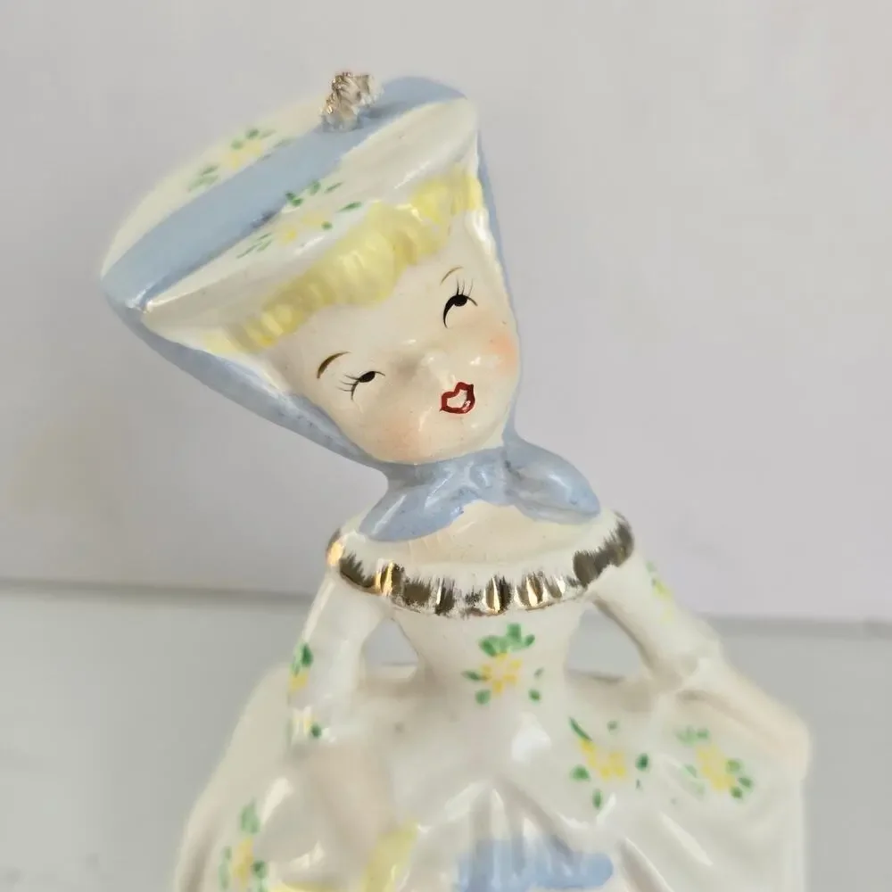 Vintage Figurine Planter Woman Bonnet 50s 60s Kitsch Japanese Gone With the Wind